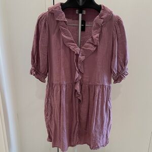 Velvet by Graham & Spencer lavender Ruffle V-Neck Tunic 100% linen!